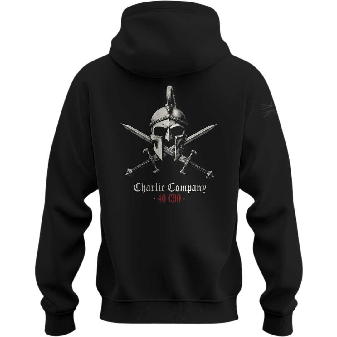 C Coy Hoodie 40 Commando Royal Marines graphic with Union Jack sleeve — veteran-owned British military apparel
