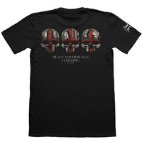 HMG St. George T-shirt British military tee with three skull graphics — veteran-owned British military apparel