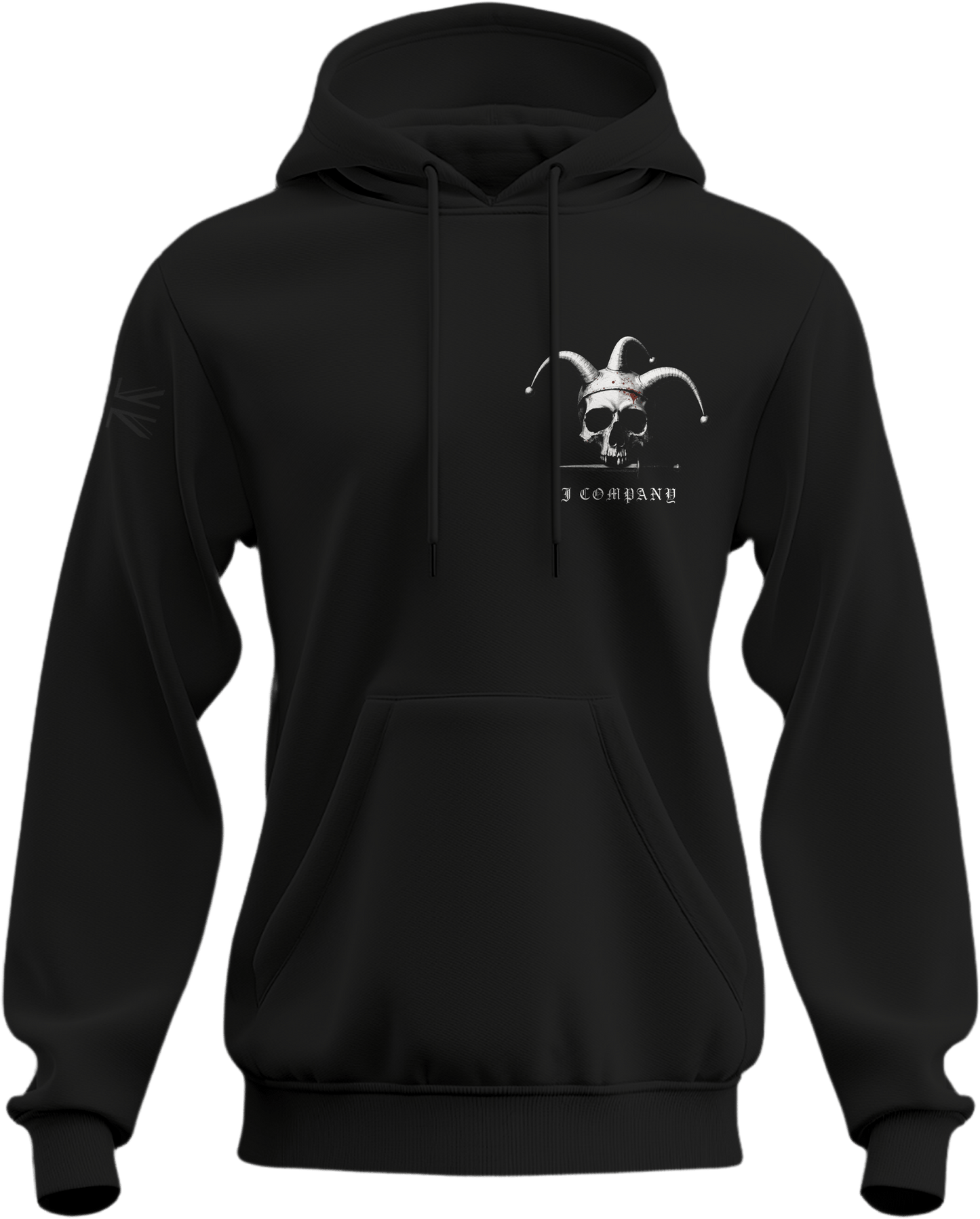 J Coy Jester Hoodie tactical hoodie with J Company 42 Commando skull graphic — veteran-owned British military apparel