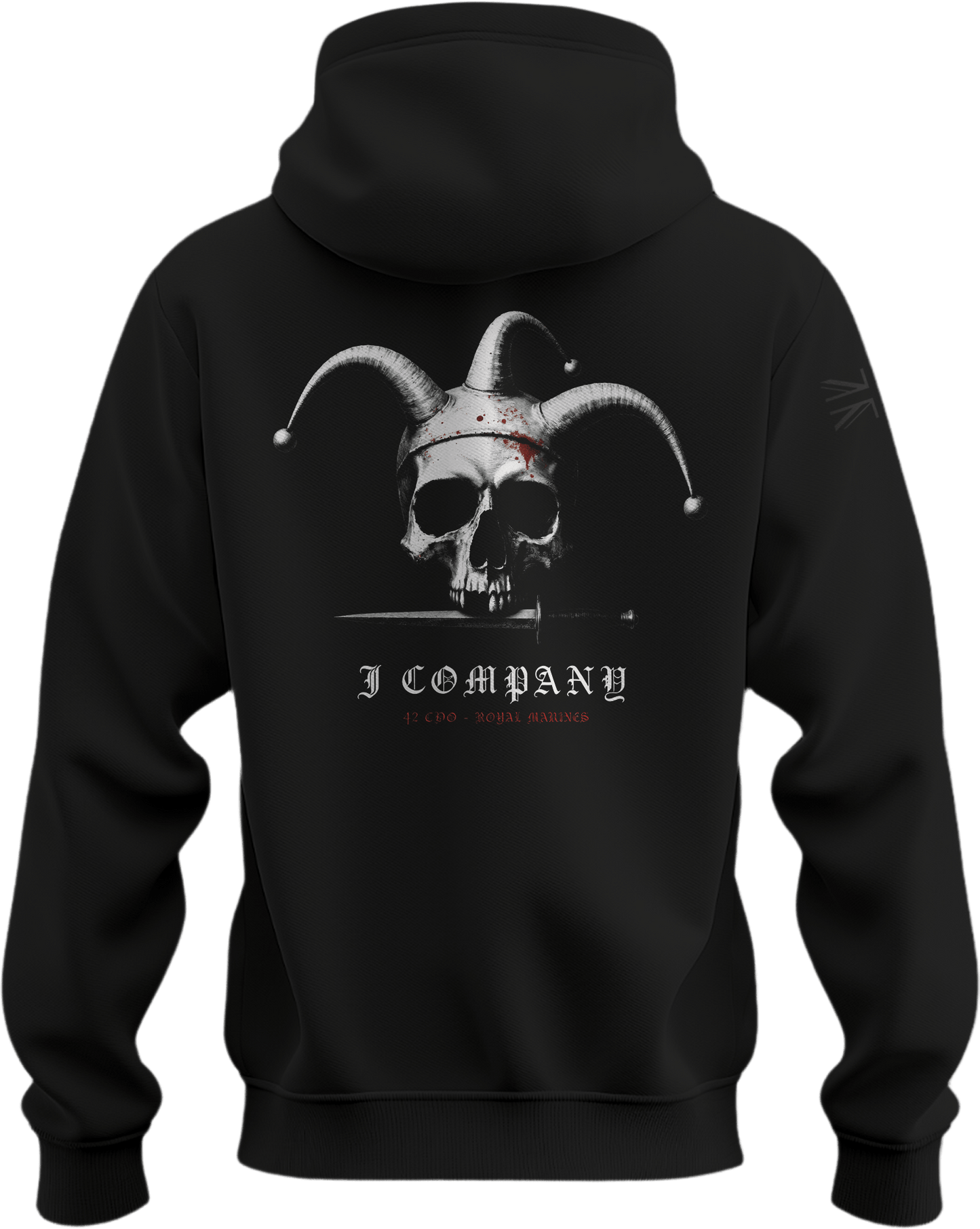 J Coy Jester Hoodie tactical hoodie with J Company 42 Commando skull graphic — veteran-owned British military apparel