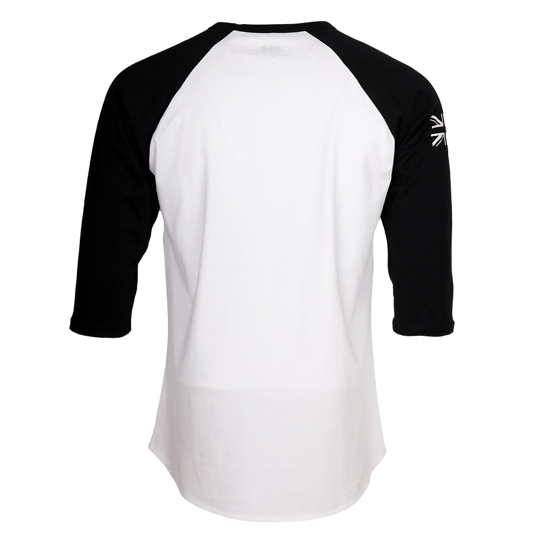Back of HMG Baseball T-shirt (White/Black).