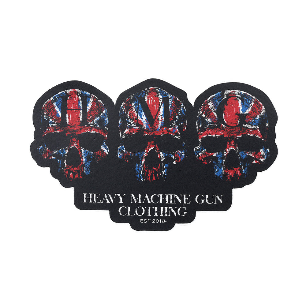 Front of HMG Union Jack Skull Sticker.