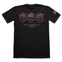 HMG Union Jack T-Shirt military tee with triple skull Union Jack graphic — veteran-owned British military apparel